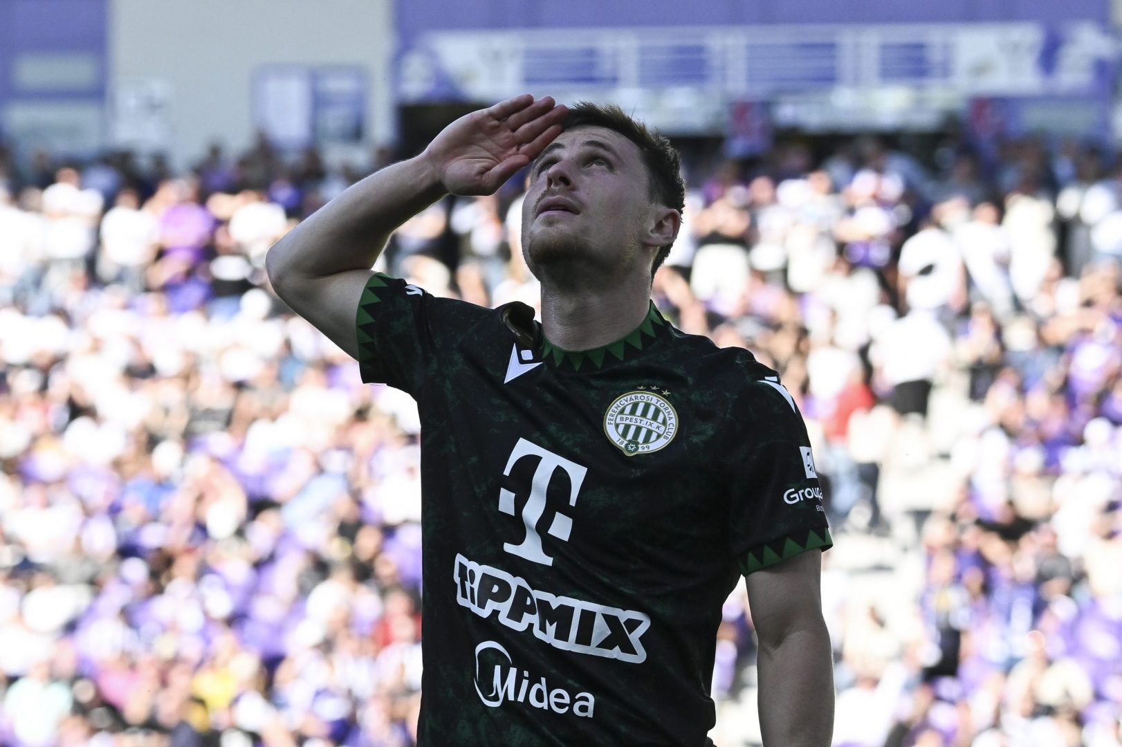 A gólszerző Gavriel Kanikovszki, a Ferencváros játékosa a labdarúgó Fizz Liga 32. fordulójában játszott Újpest FC - Ferencvárosi TC mérkőzésen a Szusza Ferenc Stadionban 2026. május 3-án.  MTI/Hegedüs Róbert